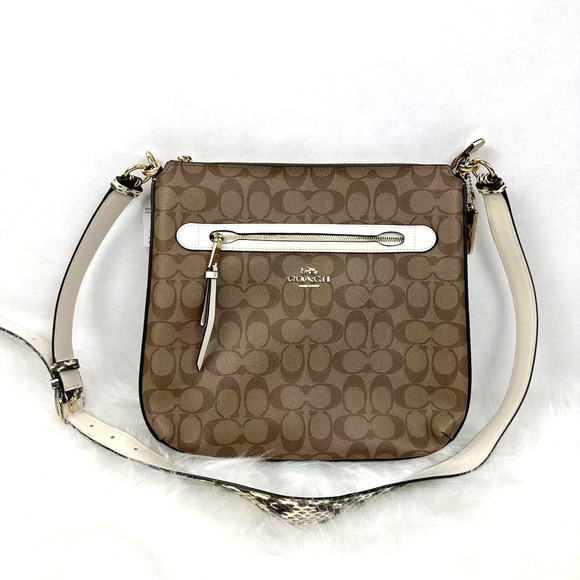 Coach Mae File Crossbody In Signature Canvas In Khaki Chalk Multi F77693 NWT